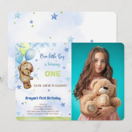 Teddybjörn födelsedagsfoto inbjudan