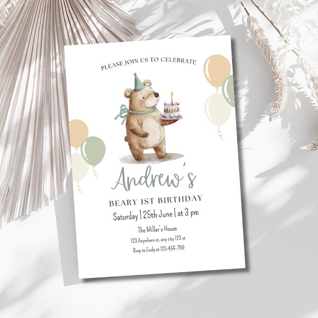 Teddybjörn födelsedagsinbjudan, Beary 1:a födelsed Inbjudningar (Skapare uppladdad)