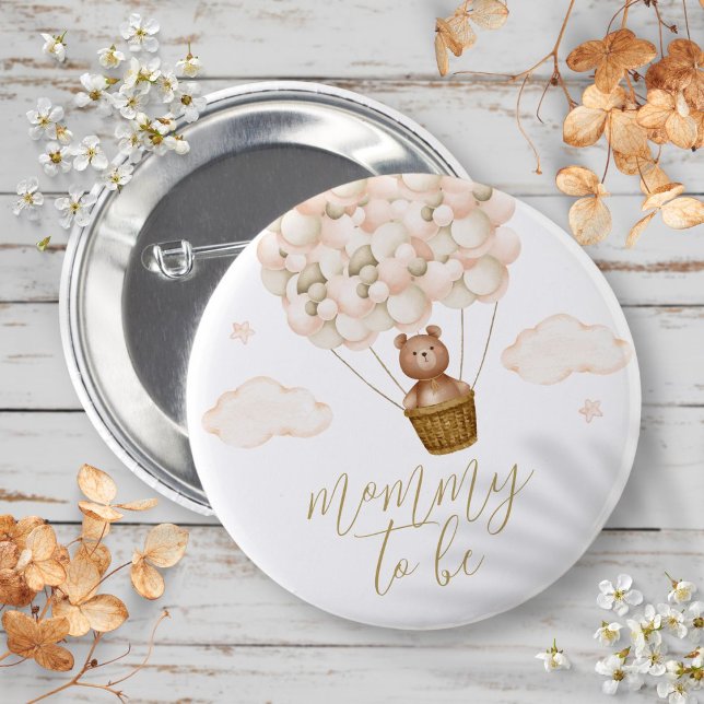 Teddybjörn för blivande mamma guld babyfirande knapp (Mommy To Be Teddy Bear Gold Baby Shower Button)