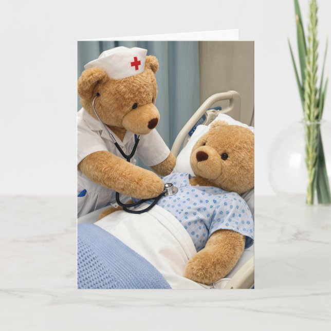 Teddybjörn för sjuksköterskans dag med stetoskop kort (Framsida)