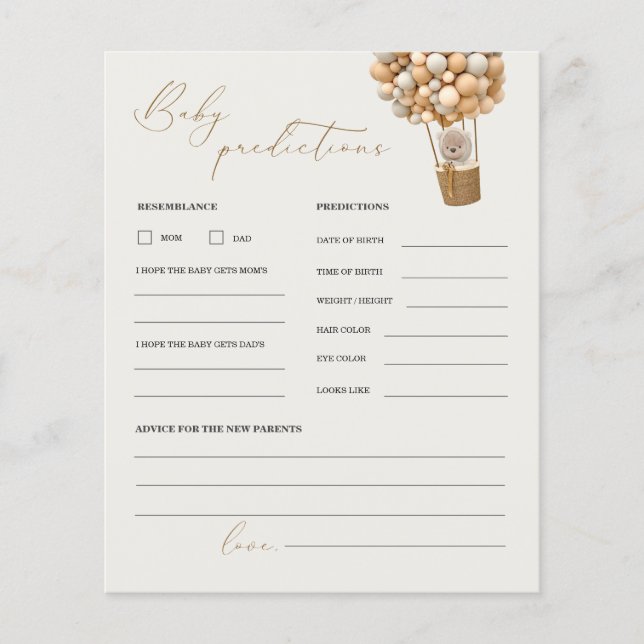 Teddybjörn Förutsägelser och Råd Baby Shower Spel (Framsida)