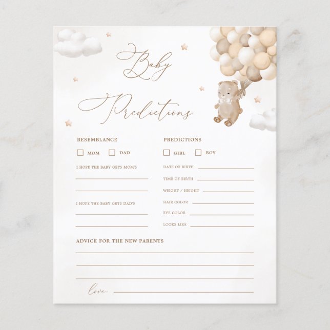 Teddybjörn Förutsägelser & Råd Baby Shower Spel (Framsida)