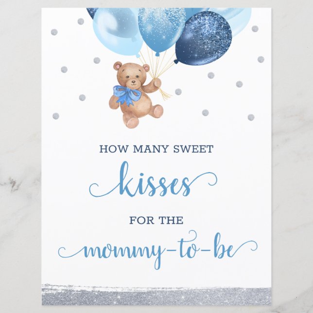 Teddybjörn Gissa Hur Många Kyssar Baby Shower Spel (Framsida)