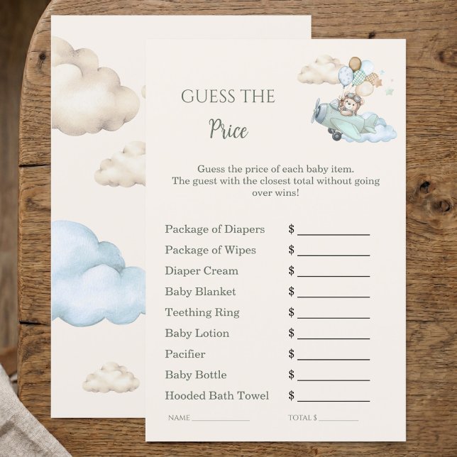 Teddybjörn Gissa priset Baby Shower-spel (Guess the Price Baby Shower Bearly Wait Airplane)