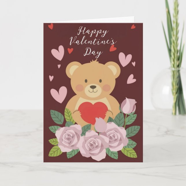 Teddybjörn Glad Valentinesdag Semesterkort Helgkort (Framsida)