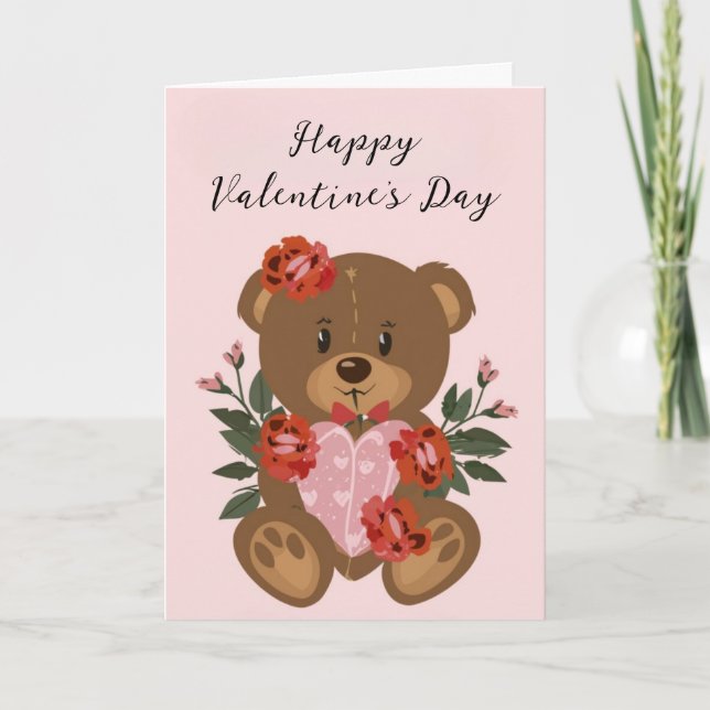 Teddybjörn Glad Valentinesdag Semesterkort Helgkort (Framsida)