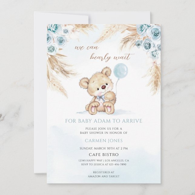 Teddybjörn Gräs Baby Shower Inbjudningar (Framsida)