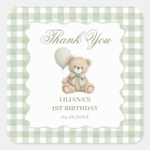 Teddybjörn Grön Födelsedag Fyrkantigt Klistermärke