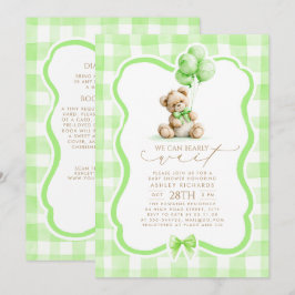 Teddybjörn Grön Gingham Babyfirande Allt-i-ett Inbjudningar