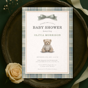 Teddybjörn Grön Karoad Band Babyfirande Inbjudningar