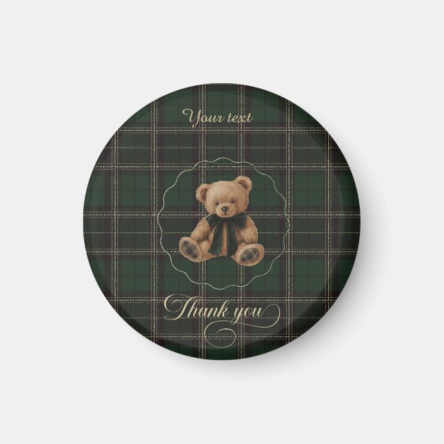 Teddybjörn Grön Tartan  Magnet (Framsidan)