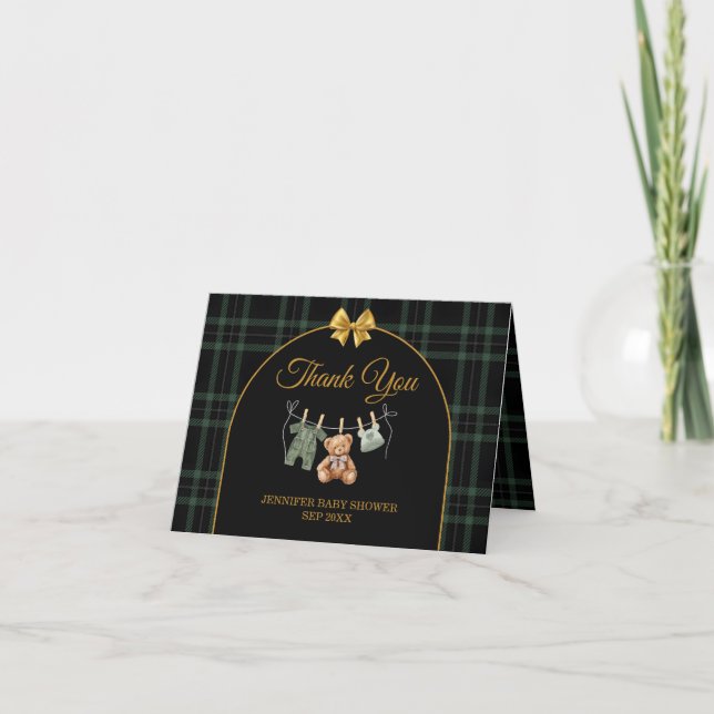 Teddybjörn Grön Tartan Tacksamhetskort Tack Kort (Framsida)