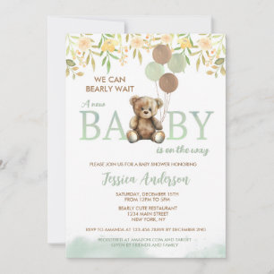 Teddybjörn Gröna Unisex baby shower inbjudningar