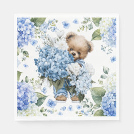Teddybjörn håller Hydrangeablommor Pappersservett