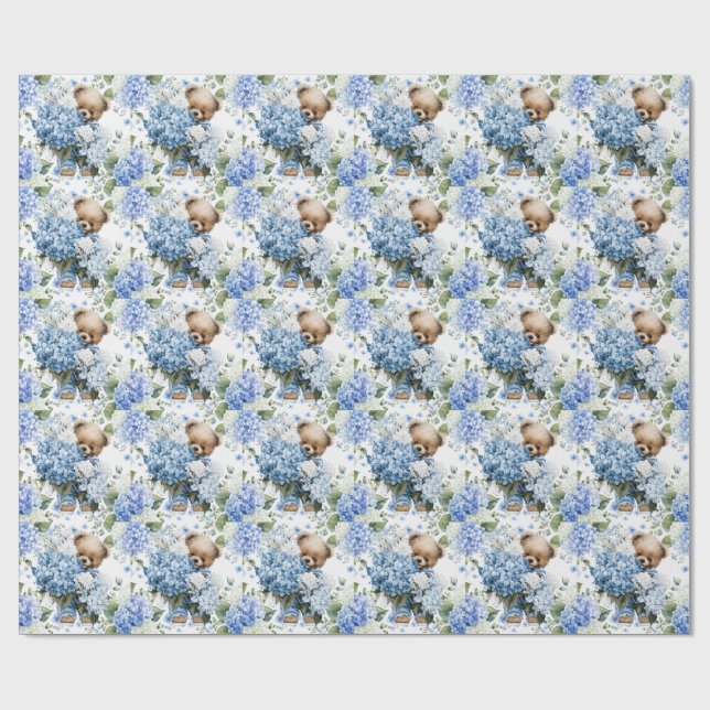 Teddybjörn håller Hydrangeablommor Presentpapper (Platt)
