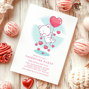 Teddybjörn Hjärtballonger Valentine-fest Inbjudningar