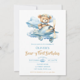 Teddybjörn i akvarell Aviator Bear-y Första födels Inbjudningar