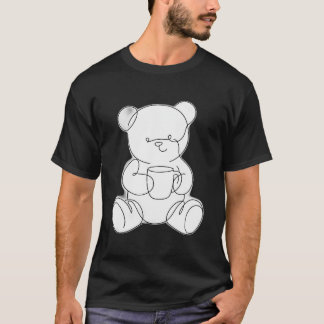 Teddybjörn i linjestil med mugg — minimalistbjörn t shirt