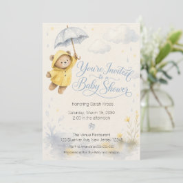 Teddybjörn i regnet Baby Shower Inbjudan