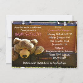 Teddybjörn i resväskan flicka baby shower inbjudan