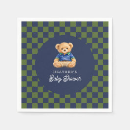 Teddybjörn i rutigt tjejaktigt mode Babyshower Pappersservett