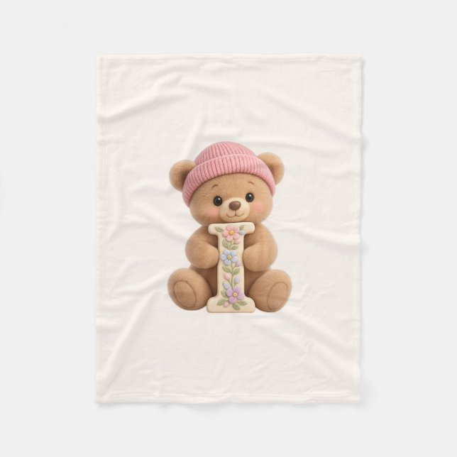 Teddybjörn Initial I Baby Flickpresent Fleecefilt (Framsidan)