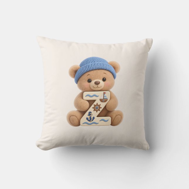 Teddybjörn Initial Z Barnkammar & Pojkrums Kudd Kudde (Framsida)