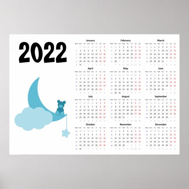 Teddybjörn Kalender 2022 Affisch - måndag start (Framsidan)