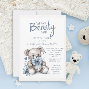Teddybjörn knappt väntar Baby Shower Pojke Inbjudningar