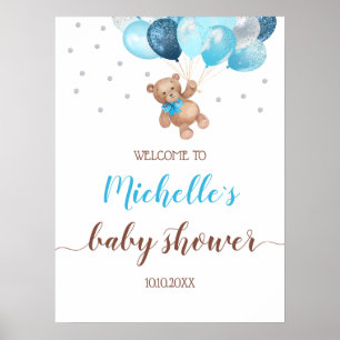 Teddybjörn knappt väntar välkommen bebis badrumsaf poster