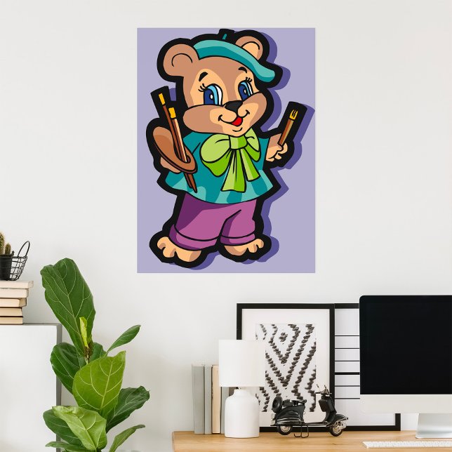 Teddybjörn Konstnär med Baretthatt och Målarpensla Poster (Skapare uppladdad)