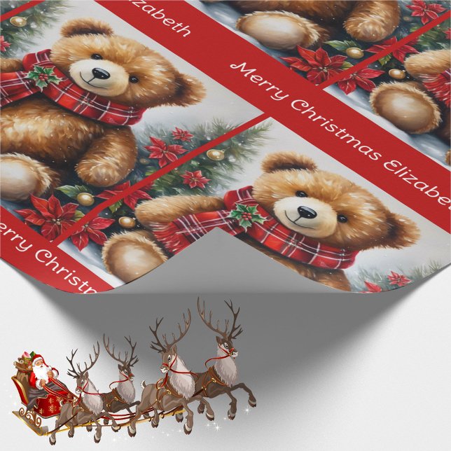 Teddybjörn lägg till barnets namn julklassiker presentpapper (Skapare uppladdad)