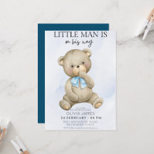 Teddybjörn lille man är på väg baby shower 