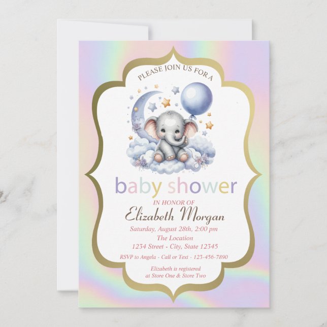 Teddybjörn, måne, stjärnor Holografisk Baby Shower Inbjudningar (Framsida)