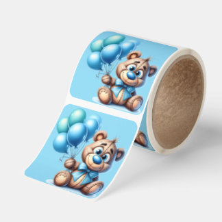 Teddybjörn med blå ballonger Baby Shower Fyrkantigt Klistermärke