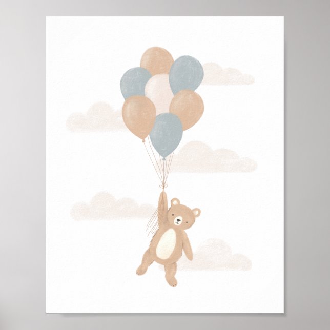 Teddybjörn med blå ballonger poster (Framsidan)