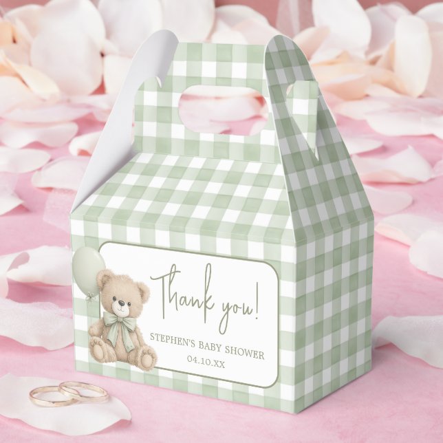 Teddybjörn med gröna ballonger Favor Box Presentaskar (Bröllop)