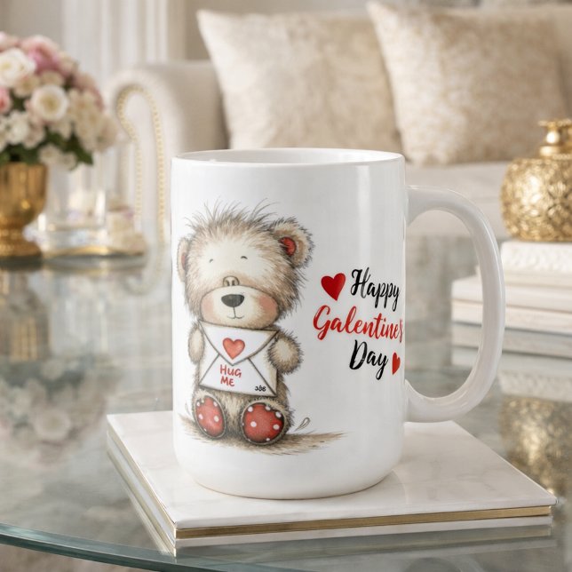 Teddybjörn med hjärtförseglat kuvert kaffemugg (Skapare uppladdad)