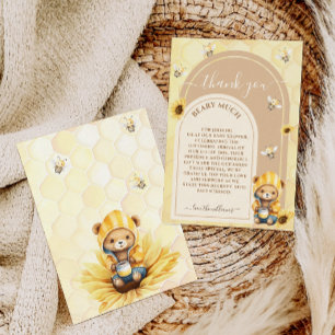 Teddybjörn med honung och blommor Baby Shower Tack Kort