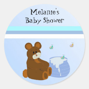 Teddybjörn med honungspot baby shower runt klistermärke
