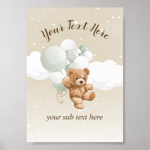 Teddybjörn med Sage-ballonger Bordsskylt Poster