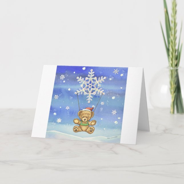 Teddybjörn med snöflingespärrskärm kort (Framsida)