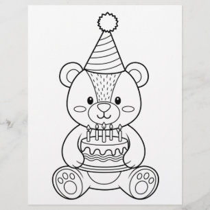 Teddybjörn med tårta färgläggningsbild reklamblad