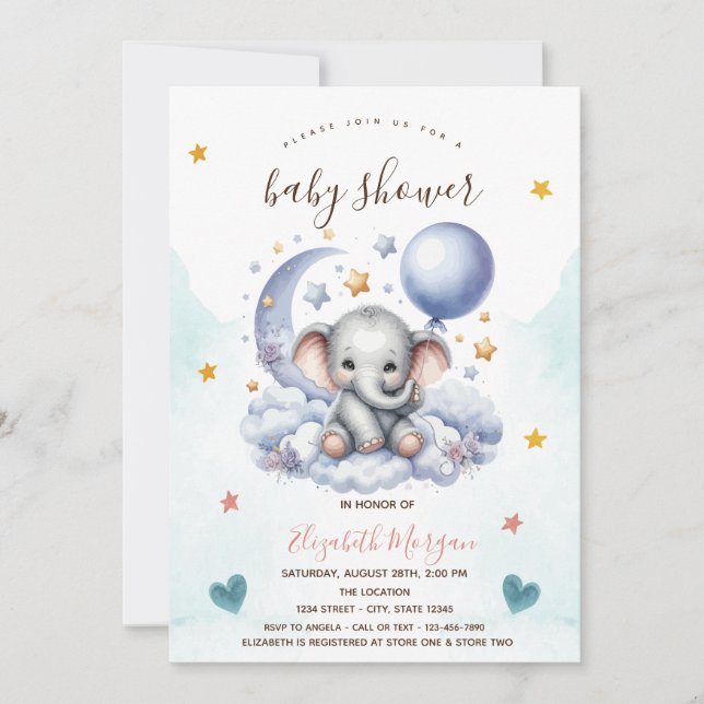 Teddybjörn Moln Stjärnor Baby Shower  Inbjudningar (Framsida)