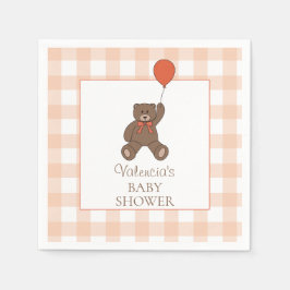 Teddybjörn och ballong orange vit babyfirande pappersservett