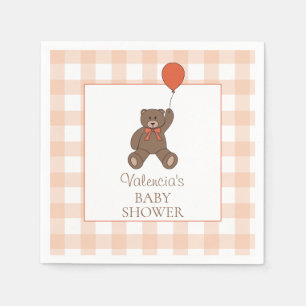 Teddybjörn och ballong orange vit babyfirande pappersservett