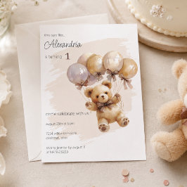 Teddybjörn och ballonger Födelsedagsfest Inbjudningar