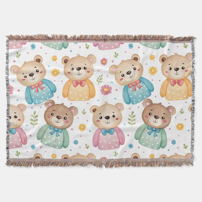 Teddybjörn och blommor filt (Framsidan)