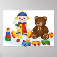 Teddybjörn och ClownBaby Barnkammare Affisch