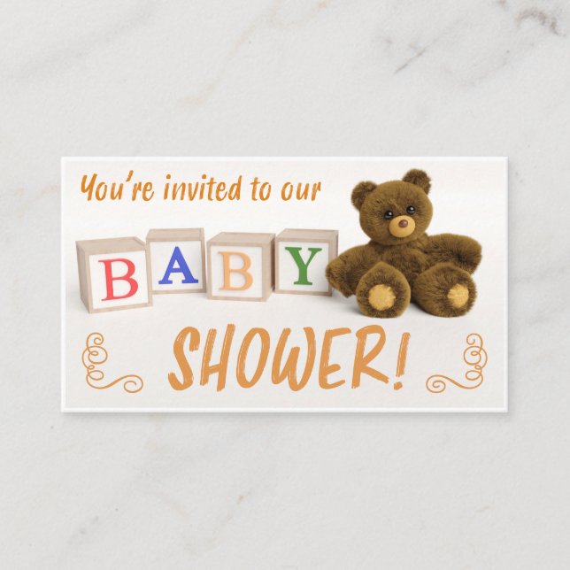 Teddybjörn och klossar Baby Shower  Tilläggskort (Framsida)